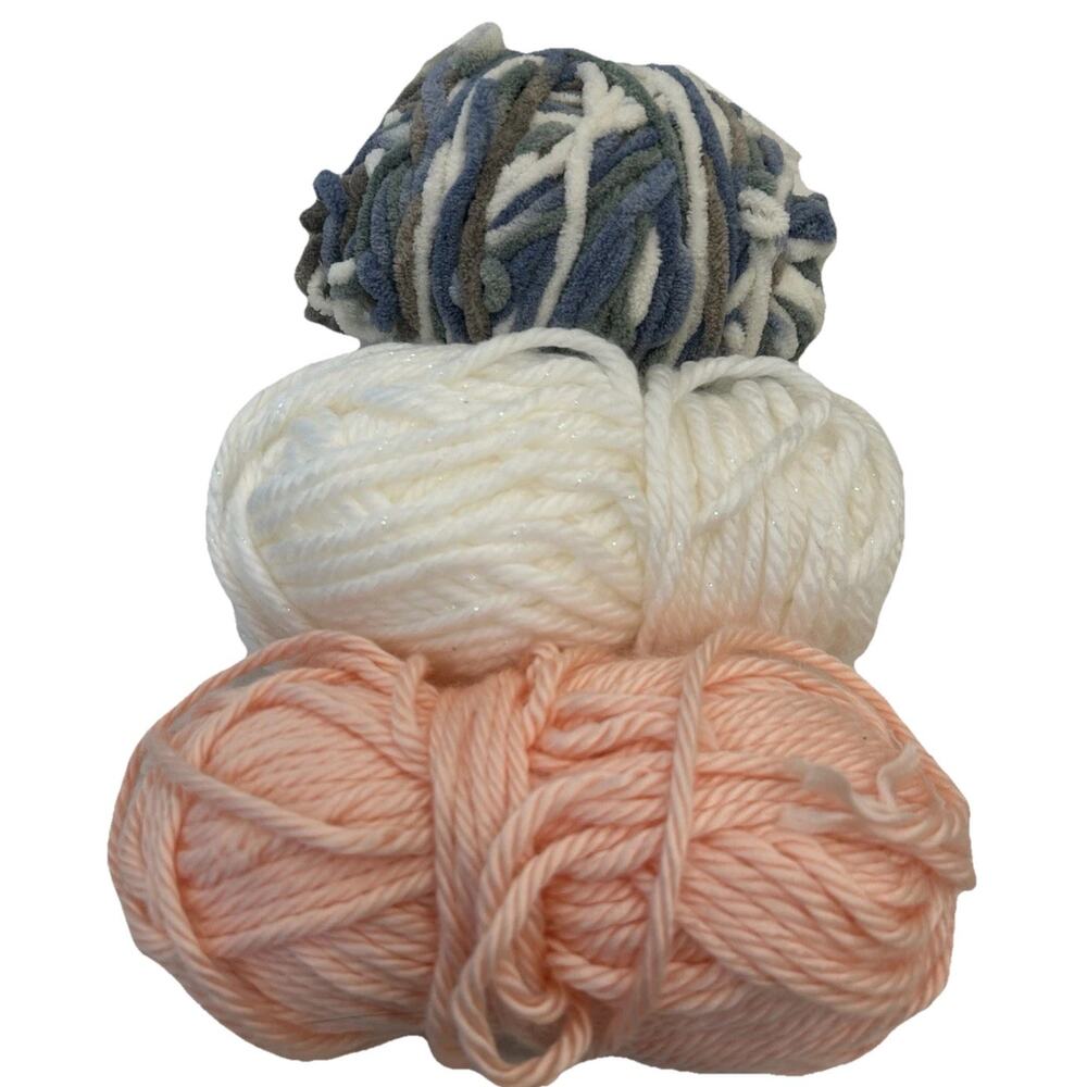 Mixed Lot of 3 Super‎ Bulky Yarn Bernat Baby Blanket 16oz White Blue Peach Vtg